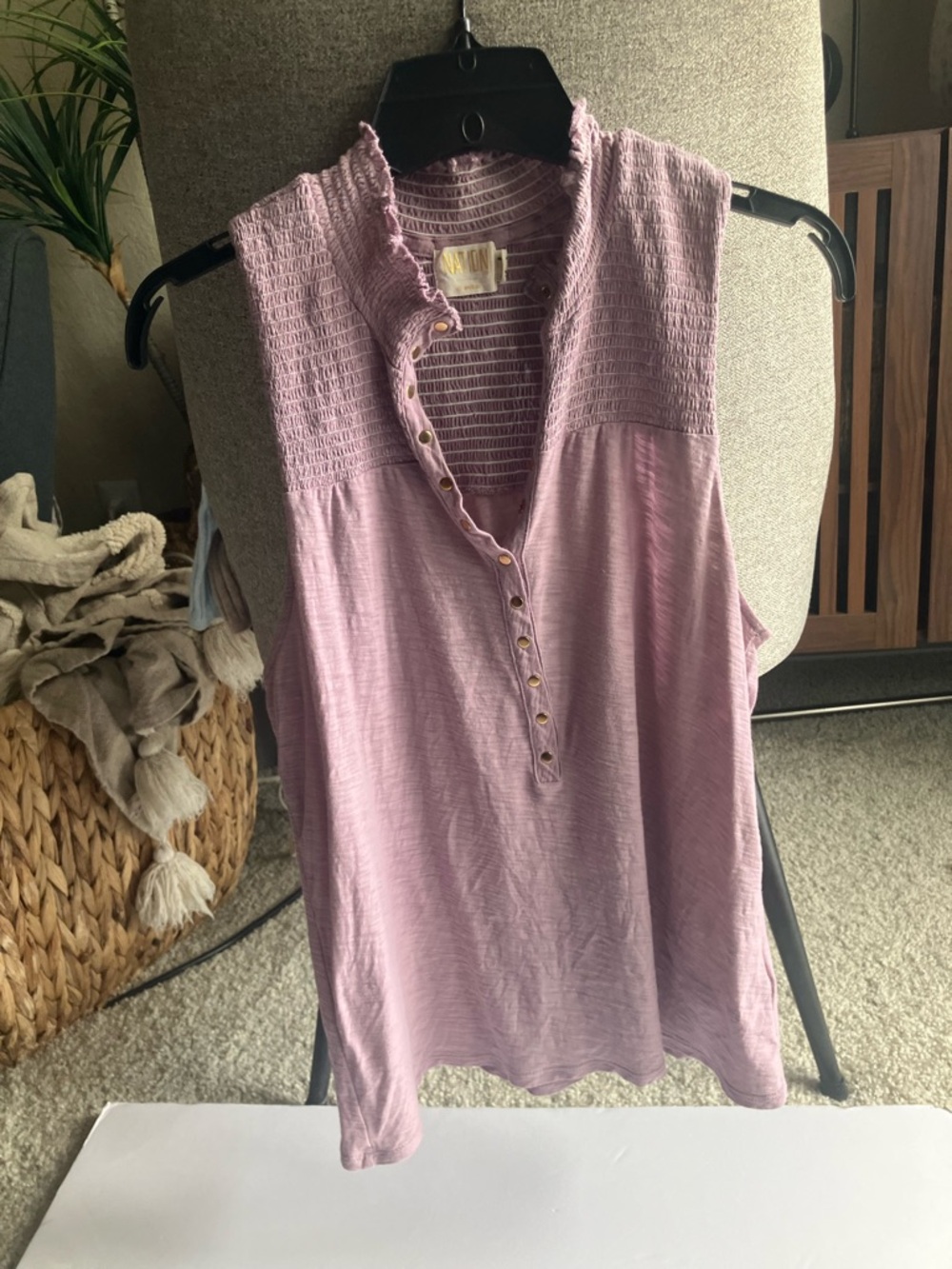 Nation LTD Snap Button Smocked Sleeveless Top - Pima Cotton